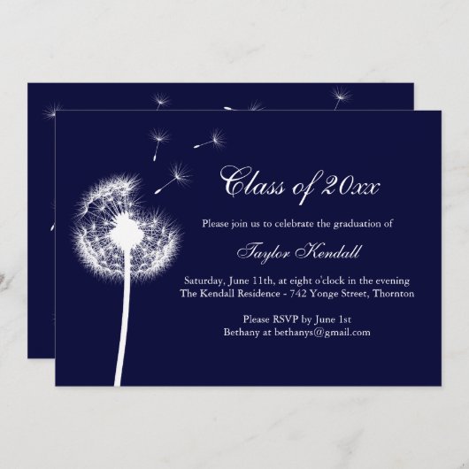 Blue Best Wishes Afstuderen Invitation Kaart (Voorkant / Achterkant)