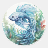 Blue Beta Fish Green Seaweed Ronde Sticker (Voorkant)