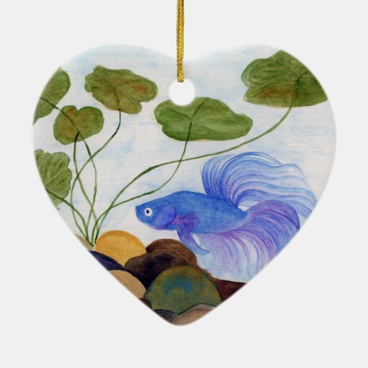 Blue Betta Fish Keramisch Ornament (Achterkant)