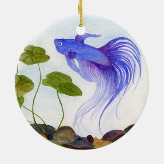 Blue Betta Fish Keramisch Ornament (Achterkant)
