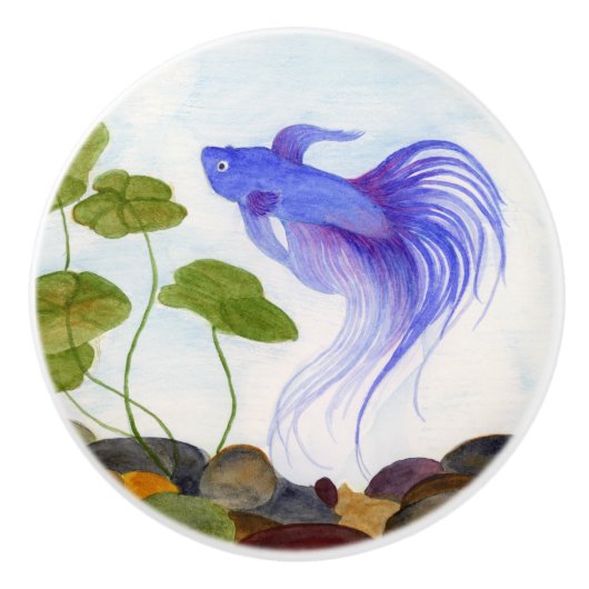 Blue Betta Fish Keramische Knop (Voorkant)