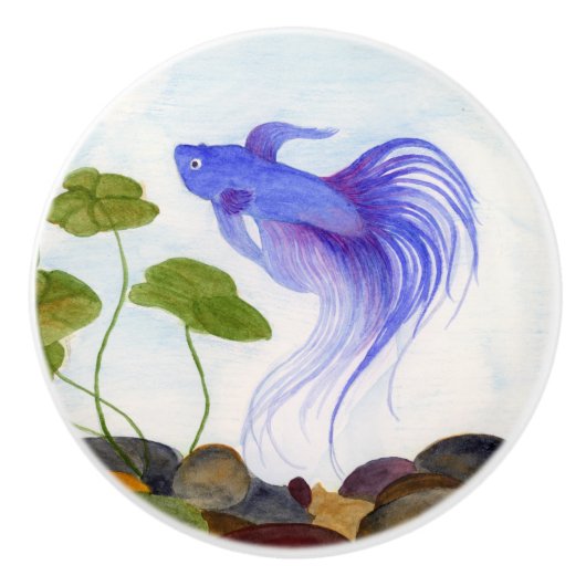 Blue Betta Fish Keramische Knop (Voorkant)