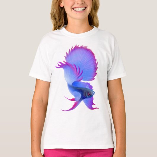Blue Betta Fish Kinder Ringer T-Shirt (Voorkant)