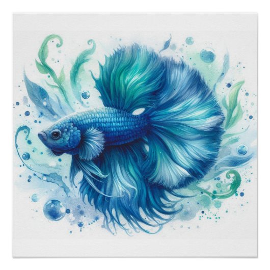 Blue Betta Fish no 1 Glanzend Poster (Voorkant)