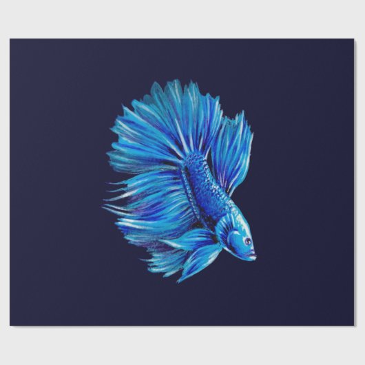 Blue Betta Fish on Navy |Lover Aquarium Cadeaupapier (Vlak)