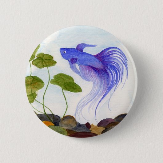 Blue Betta Fish Ronde Button 5,7 Cm (Voorkant)