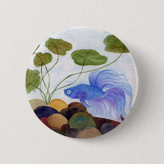 Blue Betta Fish Ronde Button 5,7 Cm (Voorkant)