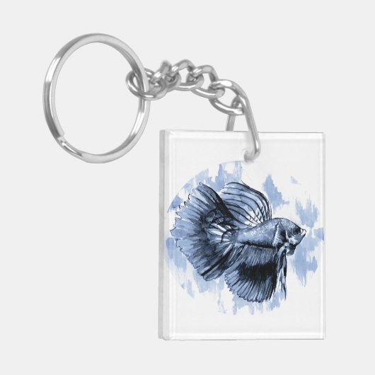 Blue Betta Fish Sleutelhanger (Voorkant Links)