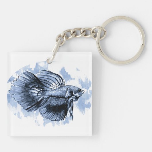 Blue Betta Fish Sleutelhanger (Achterkant)