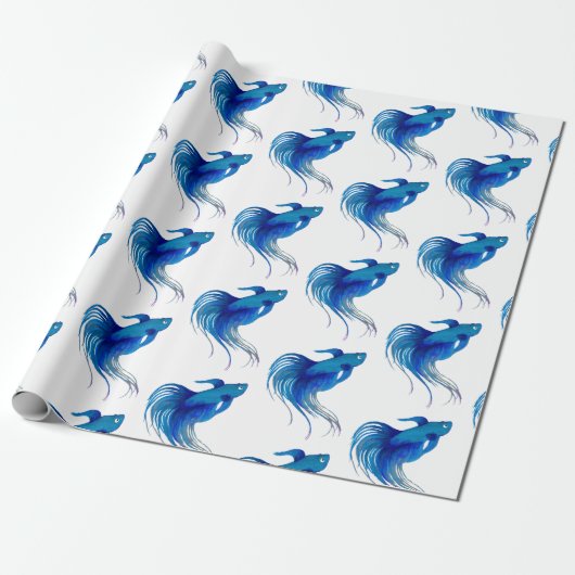 Blue Betta Fish Waterverf Cadeaupapier (Uitgerold)