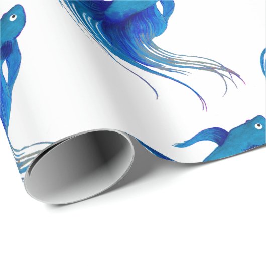 Blue Betta Fish Waterverf Cadeaupapier (Rol Hoek)