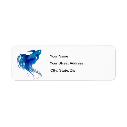 Blue Betta Fish Waterverf Etiket (Voorkant)