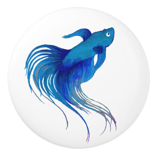 Blue Betta Fish Waterverf Keramische Knop (Voorkant)