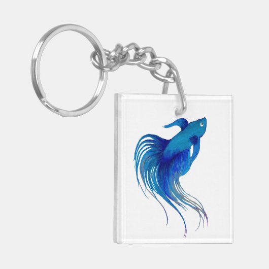 Blue Betta Fish Waterverf Sleutelhanger (Voorkant Links)