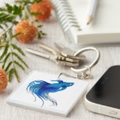 Blue Betta Fish Waterverf Sleutelhanger (Voorkant Rechts)