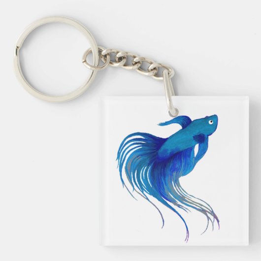 Blue Betta Fish Waterverf Sleutelhanger (Voorkant)