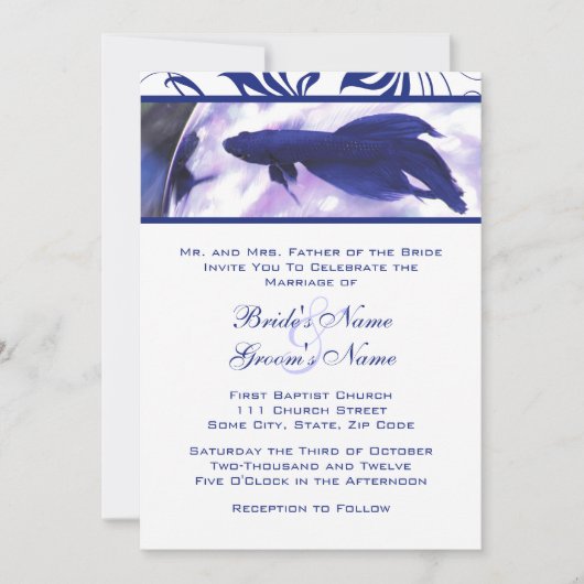 Blue Betta Fish Wedding Invitation Kaart (Voorkant)