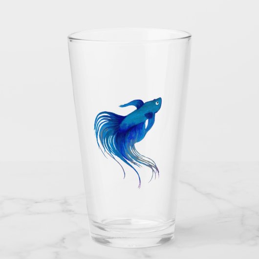 Blue Betta-Waterverf Glas (Voorkant)