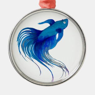 Blue Betta-Waterverf Metalen Ornament