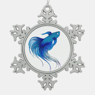 Blue Betta-Waterverf Tin Sneeuwvlok Ornament