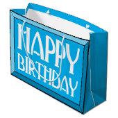 Blue Beveled Happy Birthday Art Deco Groot Cadeauzakje (Achterkant Gekanteld)