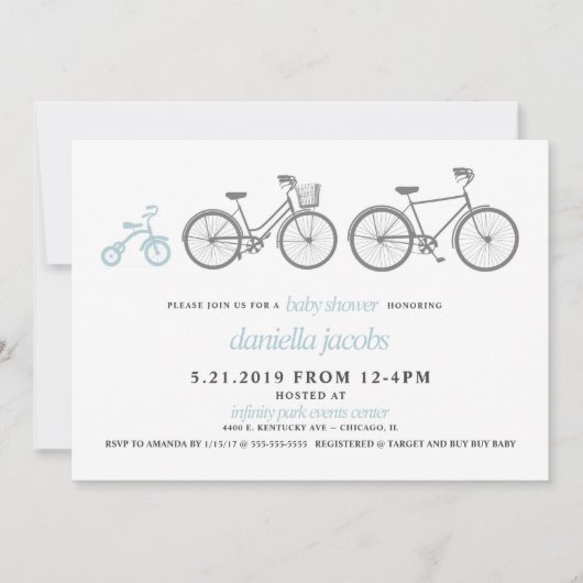 Blue Bicycle Baby shower Kaart (Voorkant)