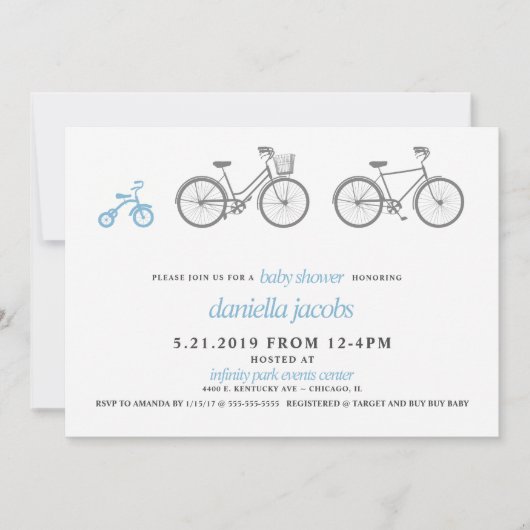 Blue Bicycle Baby shower Kaart (Voorkant)