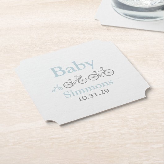 Blue Bicycle Baby shower Kartonnen Onderzetters (Gekanteld)
