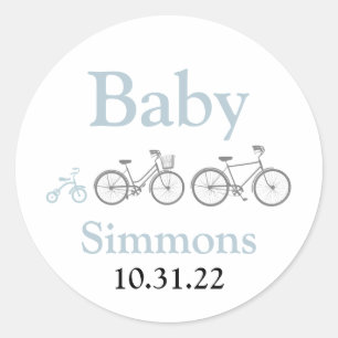 Blue Bicycle Baby shower Ronde Sticker