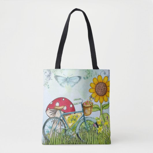 Blue Bicycle Cute Butterfly Tote Bag (Voorkant)