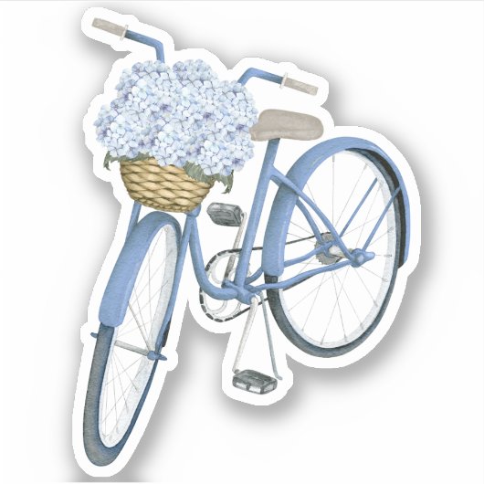 Blue Bicycle met Hydrangeas Vinyl Sticker (Voorkant)