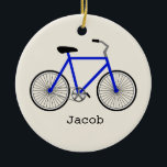 Blue Bicycle Specialized Ornament<br><div class="desc">Een versiering met een afbeelding van een blauwe fiets.  Personaliseer met jouw naam onder de fiets.</div>
