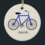 Blue Bicycle Specialized Ornament<br><div class="desc">Een versiering met een afbeelding van een blauwe fiets.  Personaliseer met jouw naam onder de fiets.</div>