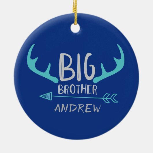 Blue Big Brother Antler gepersonaliseerde pijl Keramisch Ornament (Achterkant)