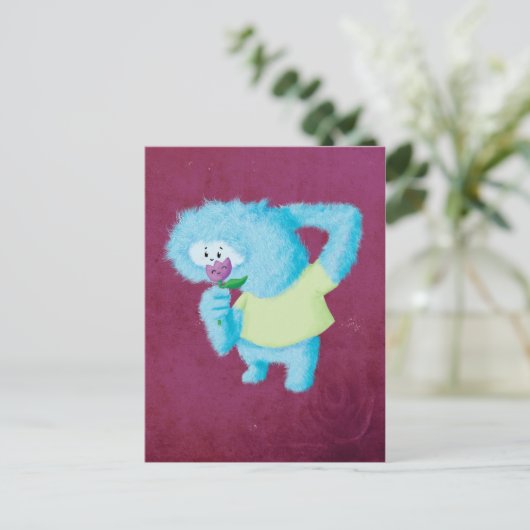 Blue Big Furry Monster Briefkaart (Staand voorkant)