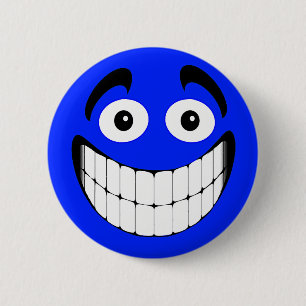 Blue Big Grin Face Ronde Button 5,7 Cm