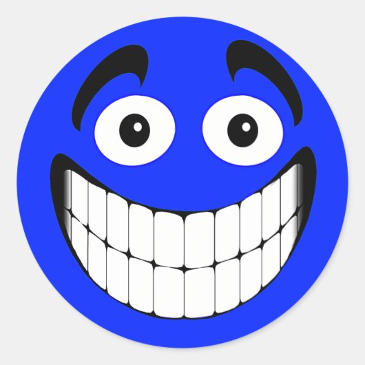 Blue Big Grin Face Ronde Sticker (Voorkant)