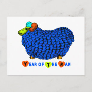 Blue Big Ram Chinees Nieuwjaar Zodiac Briefkaart
