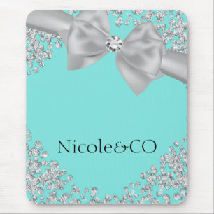 Blue Big White Bow Diamonds Glam Muismat