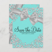 Blue Big White Bow Diamonds redden de datum Aankondigingskaart (Voorkant / Achterkant)
