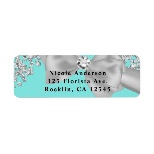 Blue Big White Bow Diamonds Vrijgezellenfeest Etiket (Voorkant)