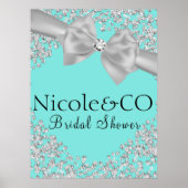 Blue Big White Bow Diamonds Vrijgezellenfeest Poster (Voorkant)