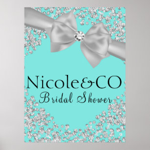Blue Big White Bow Diamonds Vrijgezellenfeest Poster