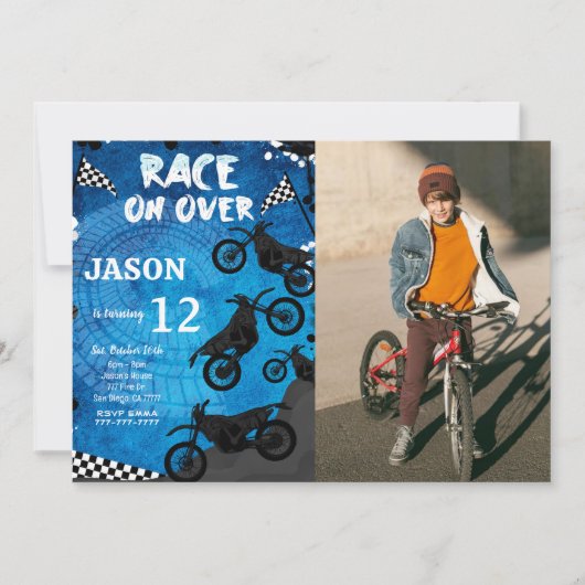 Blue Bike Verjaardag Foto uitnodiging (Voorkant)