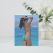 Blue Bikini Girl Foto Briefkaart (Staand voorkant)