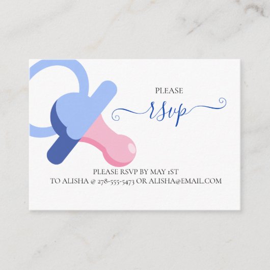 BLUE BINKY, BABY SHOWER RSVP Behuizing Kaart (Voorkant)