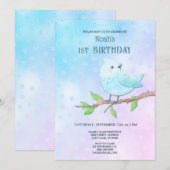 Blue Bird 1e verjaardag Kaart (Voorkant / Achterkant)