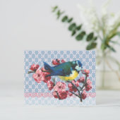 Blue Bird and Cherry Blossom Briefkaart (Staand voorkant)