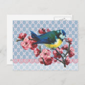 Blue Bird and Cherry Blossom Briefkaart (Voorkant / Achterkant)