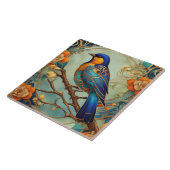 Blue Bird Art Nouveau Art Deco Sinaasappel & Mint Tegeltje (Zijkant)